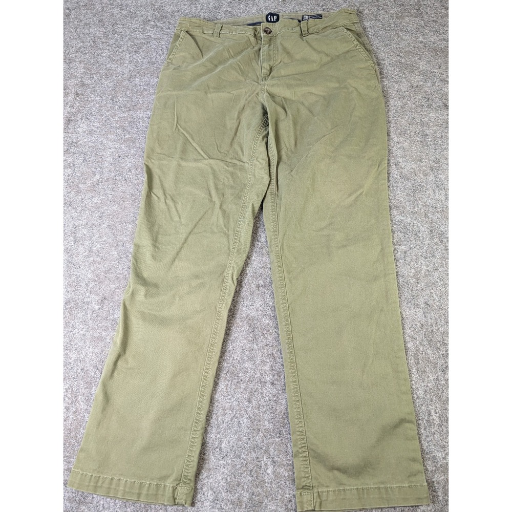 Gap Relaxed Girlfriend Chino Pants Womens 12 Olive Green Cotton Stretch Casual